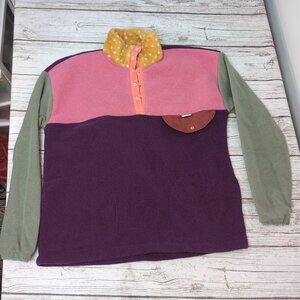 GBR Colorblock Fleece Snap Pullover Multicolor Retro Patchwork – Unisex 23"